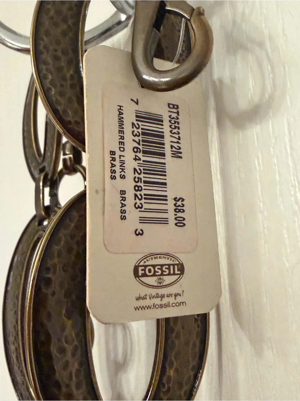 NWT Fossil Hammered Brass Chain Belt.  36” with up to 8” extender